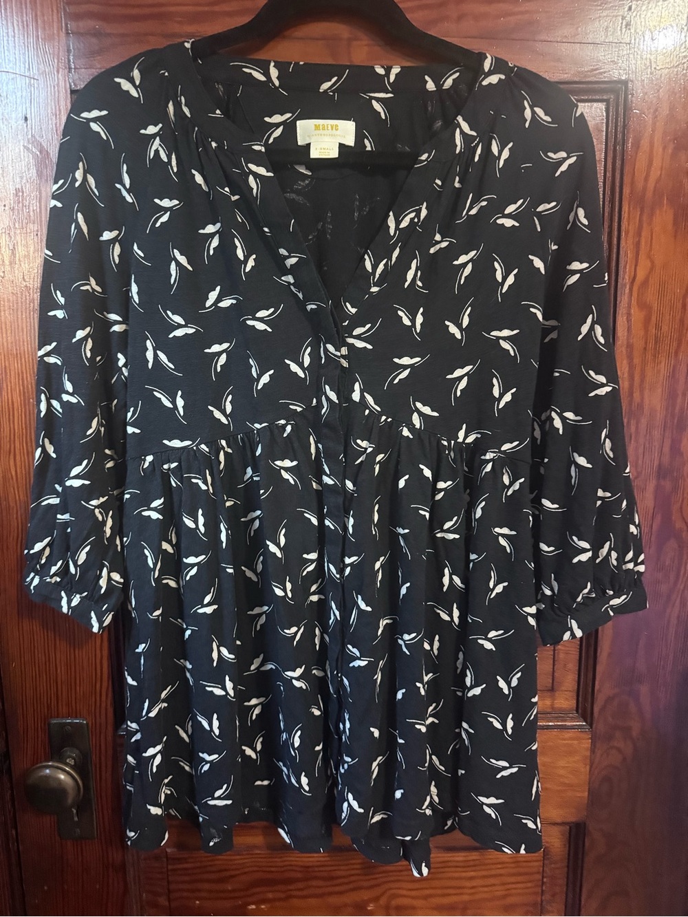 Anthropologie Maeve Winona Babydoll Tunic Black White Print XS